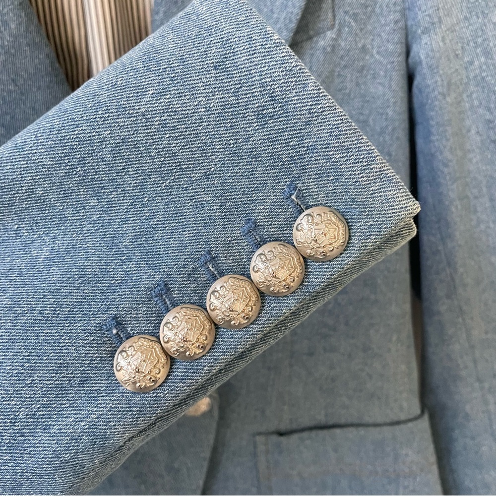 Veronica Beard Caden Dickey Jacket Denim Blue Size 2 Silver Crest Buttons - Picture 4 of 9